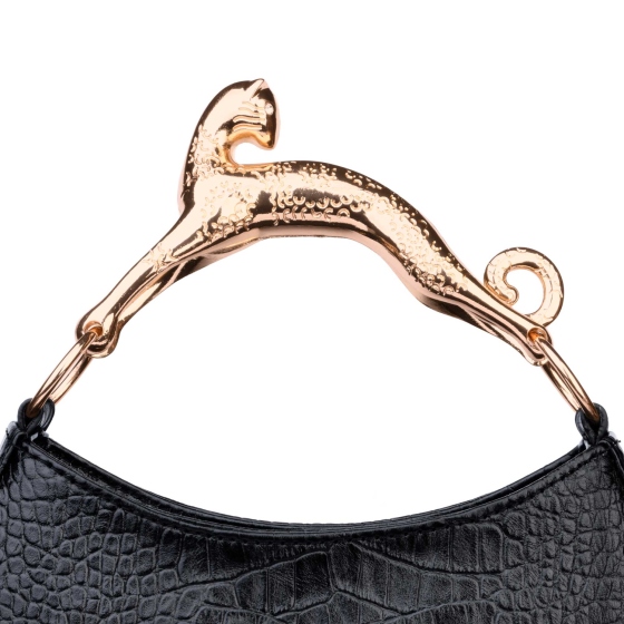 کیف دستی زنانه لانوین دسته جگوار مشکی کروکودیل