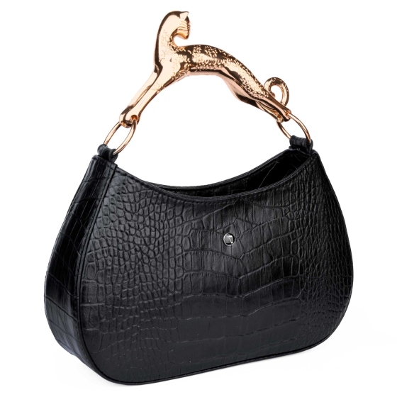کیف دستی زنانه لانوین دسته جگوار مشکی کروکودیل