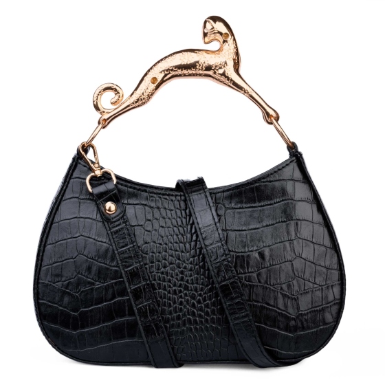 کیف دستی زنانه لانوین دسته جگوار مشکی کروکودیل