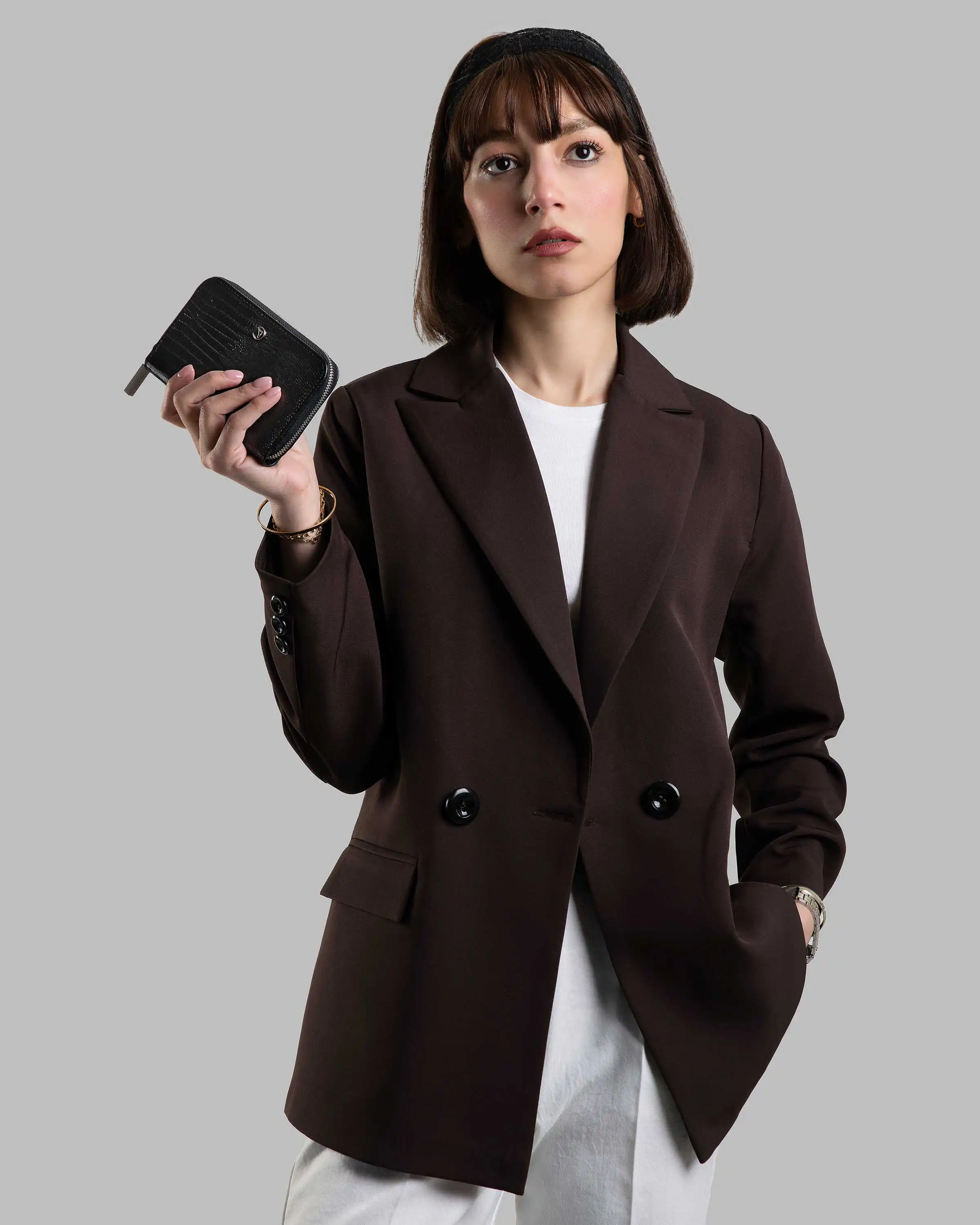 کیف پول زنانه کوچک دور زیپ چرم طبیعی مشکی لیزارد