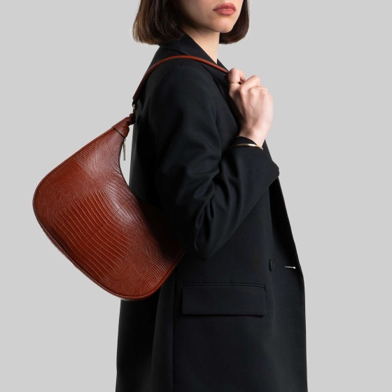 کیف دوشی چرم طبیعی طرح فریال عسلی لیزارد زنانه