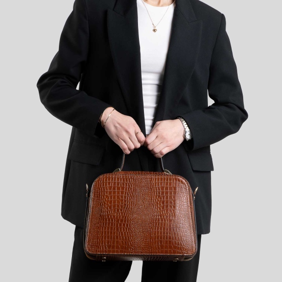 کیف دستی چرم طبیعی مدل تینا عسلی کروکودیل زنانه