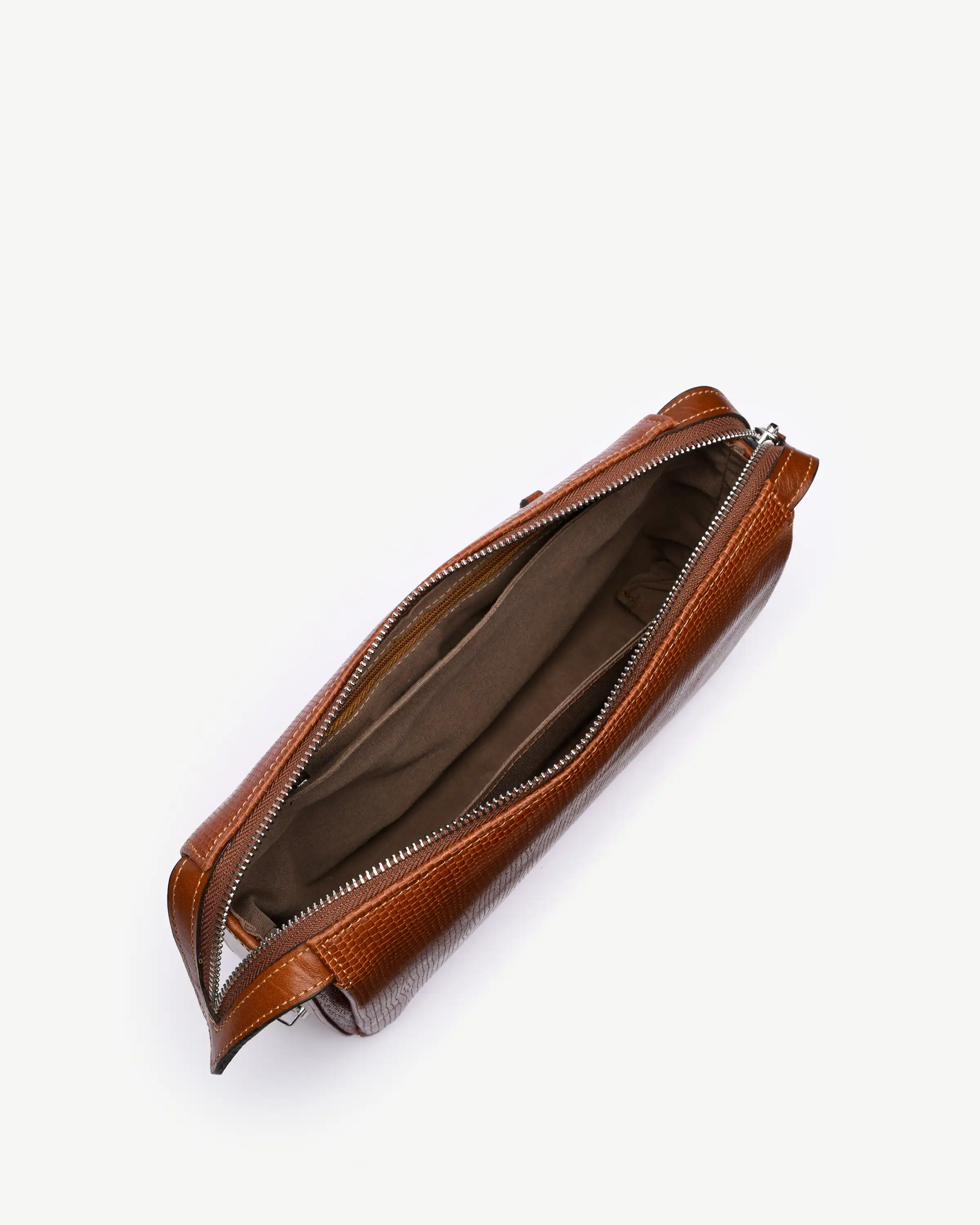 کیف دستی چرم طبیعی طرح مازیار زیپ قفل دار عسلی کروکودیل مردانه