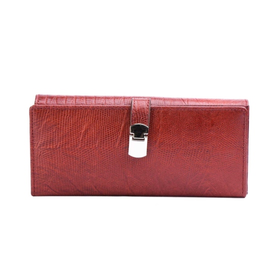 کیف پول زنانه چرم طبیعی طرح تبسم زرشکی لیزارد