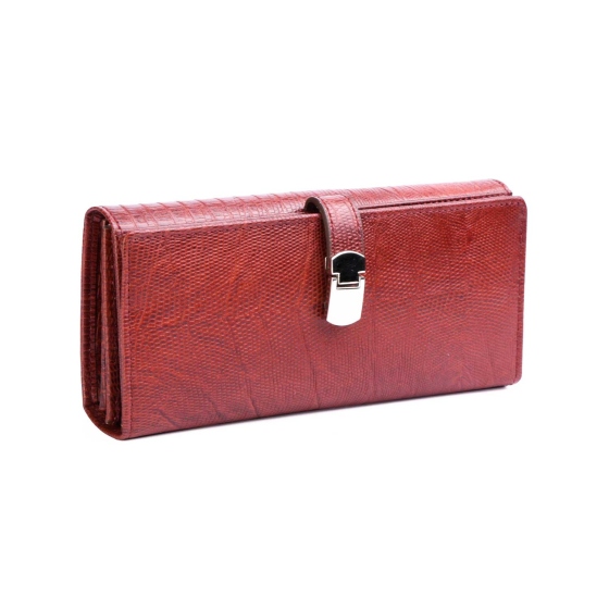 کیف پول زنانه چرم طبیعی طرح تبسم زرشکی لیزارد