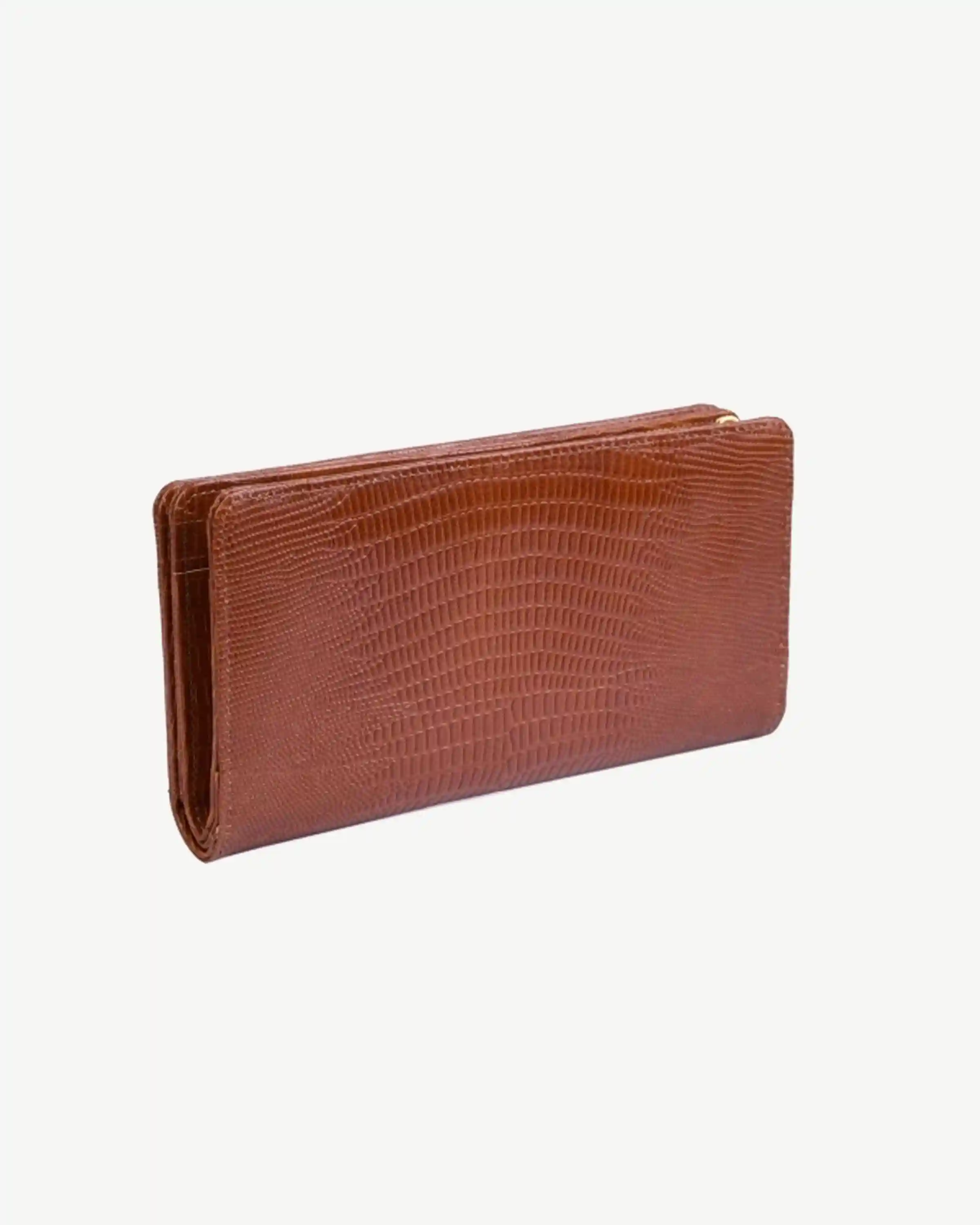کیف پول زنانه چرم طبیعی طرح نرجس عسلی لیزارد