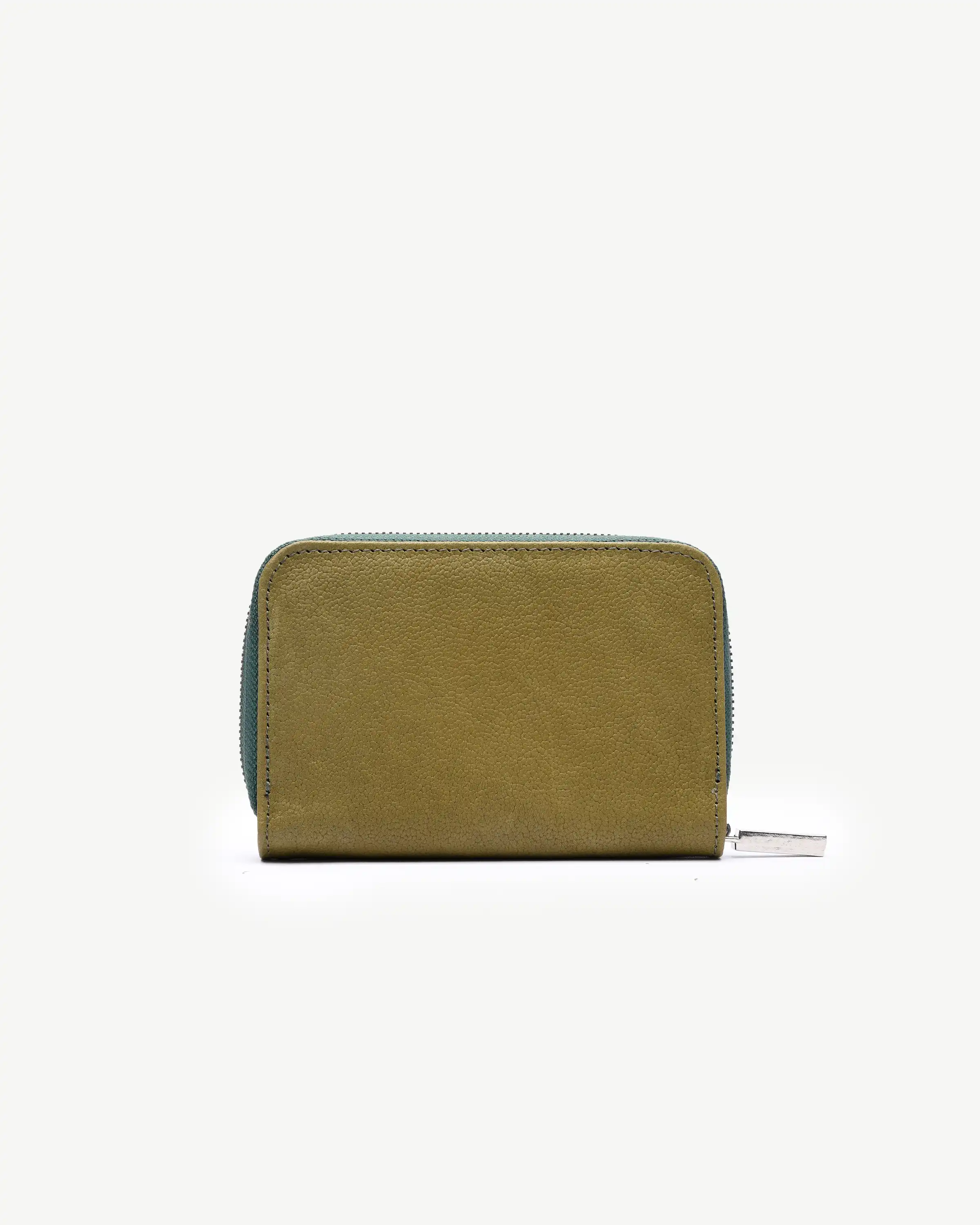 کیف پول زنانه کوچک دور زیپ چرم طبیعی سبز بولز