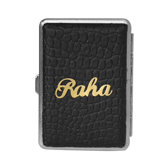 جعبه سیگار چرم و طلا با اسم رها
