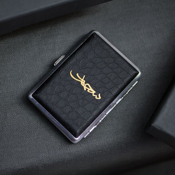 جعبه سیگار طلا چرم اسم سجاد