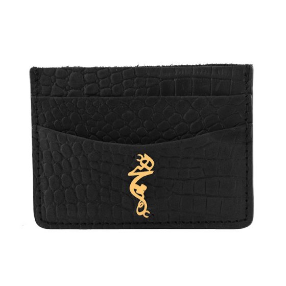 کیف کارت چرم با پلاک طلا اسم هیچ