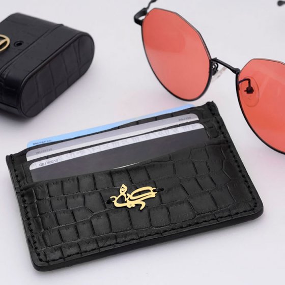 کیف کارت چرم با پلاک طلا اسم کیان