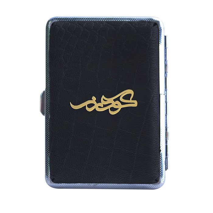 جعبه سیگار چرم و طلا مردانه با پلاک اسم گودرز