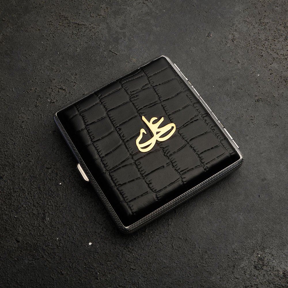 جعبه سیگار چرم و طلا با اسم علی