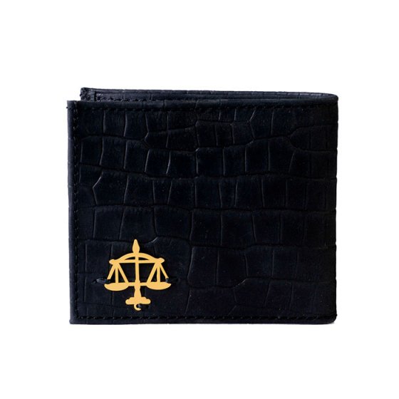 کیف پول جیبی چرم با پلاک ترازو عدالت