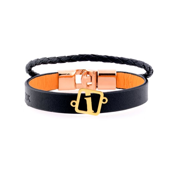 دستبند طلا چرم با پلاک حرف i