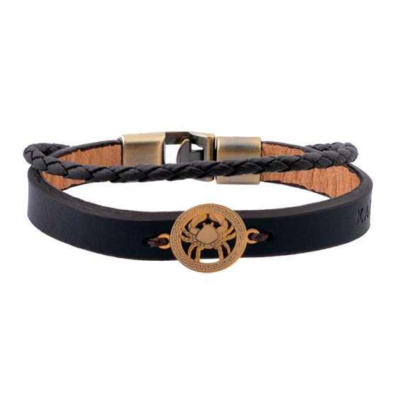 دستبند طلا چرم با پلاک نماد ماه تولد تیر