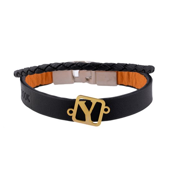 دستبند طلا چرم با پلاک حرف Y