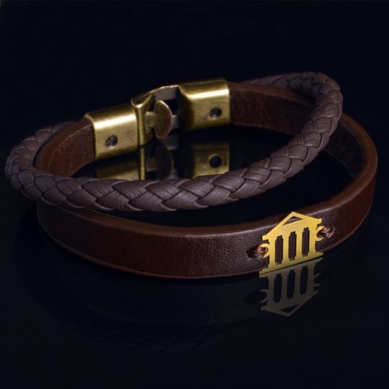 دستبند طلا چرم با پلاک طرح معماری