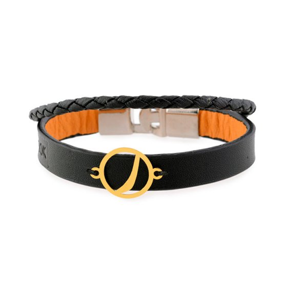 دستبند طلا چرم با پلاک حرف ر