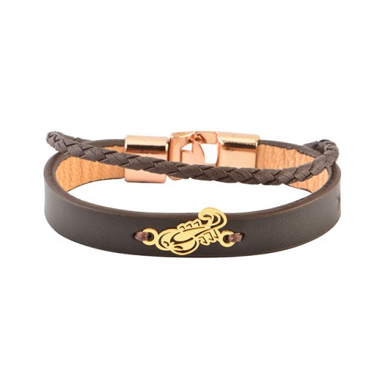 دستبند طلا چرم با پلاک عقرب