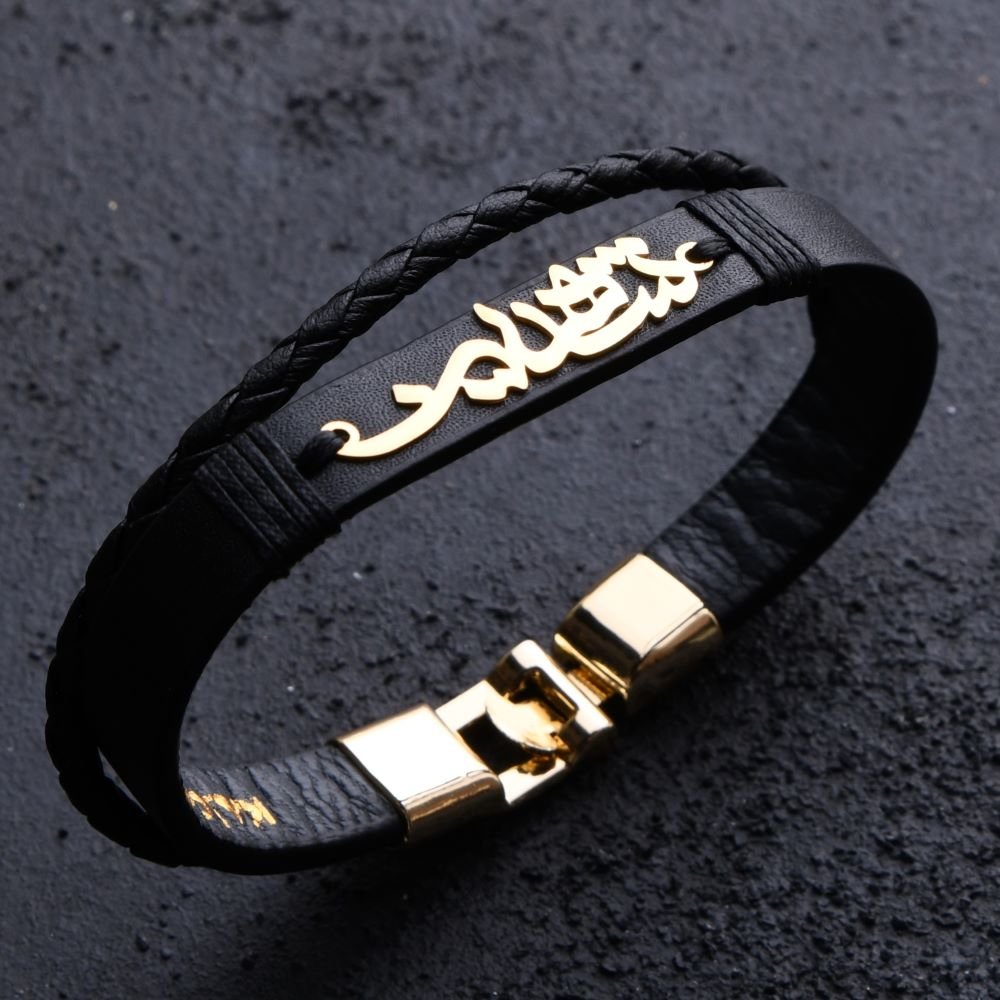 دستبند طلا چرم اسم شاهین