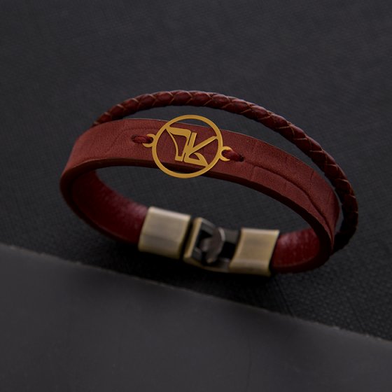 دستبند طلا چرم با پلاک کابوک